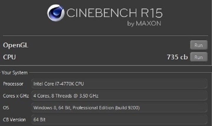Intel Core i7 4770K,CINEBENCH R15の結果